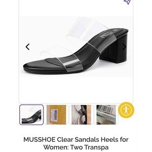 MUSSHOE Clear Sandals Heels Womens Black Two Strap Block Heel Slide Size 10 NEW
